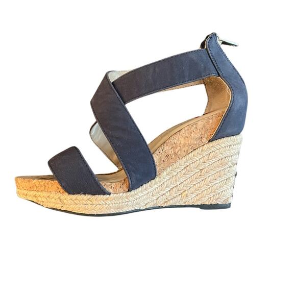 Adrienne Vittadini Clarity Leather Cork Wedges - Picture 1 of 6